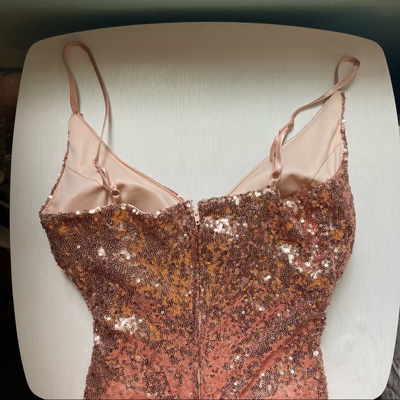 Rose gold sequin prom dress, size 5, leg slit, by Trixxi. - Picture 4 of 4